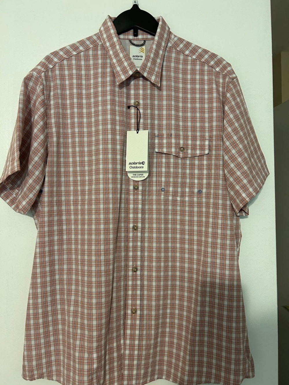 Solaris Men’s outdoor Short-Sleeve Plaid Shirt - Pinkish/White